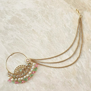 Paloma Mint Pink Polki Gold Nath (no piercing needed) - ECLAT INDIAN JEWELSNose Ring (Nath)Multicolour