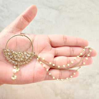 Paloma White Polki Gold Nath (no piercing needed) - ECLAT INDIAN JEWELSNose Ring (Nath)White