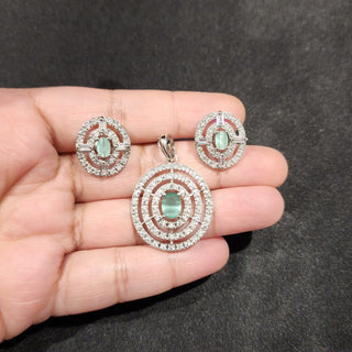 Payton Mint Green CZ Diamond Simulant Pendant Set (Chain included) - ECLAT INDIAN JEWELSNecklace Sets - Pendant SetsGreen