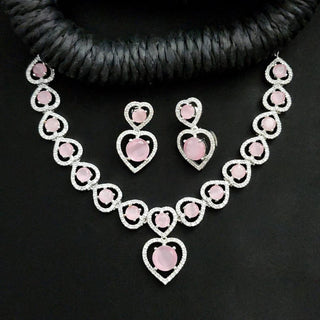 Payton Pink CZ Diamond Simulant Necklace Set - ECLAT INDIAN JEWELSNecklace SetsPink