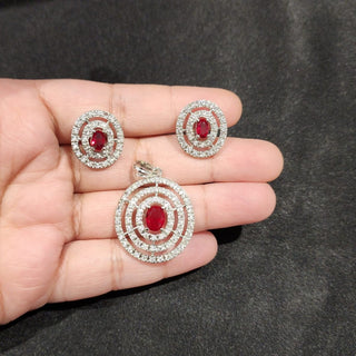 Payton Red CZ Diamond Simulant Pendant Set (Chain included) - ECLAT INDIAN JEWELSNecklace Sets - Pendant SetsRed