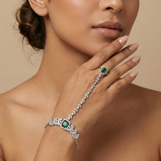 Penny Green Diamond Simulant Hathphool (Single) - ECLAT INDIAN JEWELSHath PhoolGreen