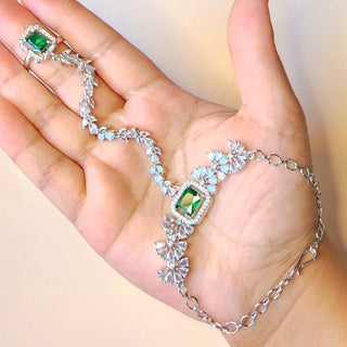 Penny Green Diamond Simulant Hathphool (Single) - ECLAT INDIAN JEWELSHath PhoolGreen
