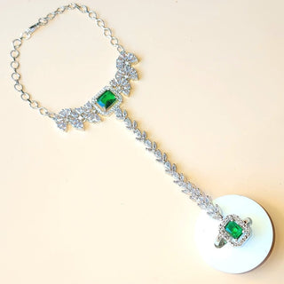 Penny Green Diamond Simulant Hathphool (Single) - ECLAT INDIAN JEWELSHath PhoolGreen