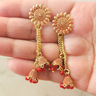 Penny Red Gold Finish Earrings - ECLAT INDIAN JEWELSEarringsRed