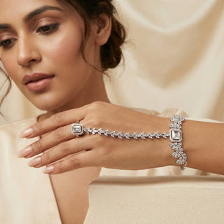 Penny White Diamond Simulant Hathphool (Single) - ECLAT INDIAN JEWELSHath PhoolWhite