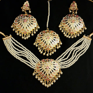 Perrie White Jadau Choker Necklace Set with Maang Tikka - ECLAT INDIAN JEWELSNecklace SetsWhite