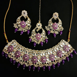 Petra Purple Kundan Meenakari Choker Set - ECLAT INDIAN JEWELSNecklace SetsPurple