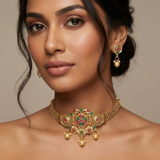 Peyton Kemp Rajwadi Choker Necklace Set - ECLAT INDIAN JEWELSNecklace SetsGold