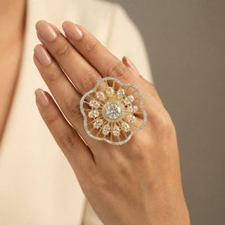 Philippa Gold Adjustable Diamond Simulant Ring - ECLAT INDIAN JEWELSRingsWhite