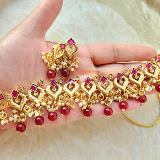 Phoebe Red Polki 22k Gold Plated Necklace Set - ECLAT INDIAN JEWELSNecklace SetsRed