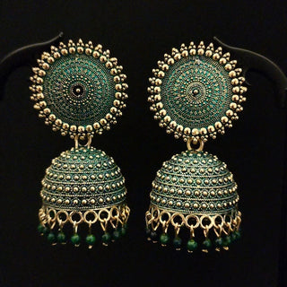 Piper Dark Green Jhumki Earrings - ECLAT INDIAN JEWELSEarringsGreen