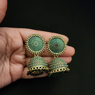 Piper Dark Green Jhumki Earrings - ECLAT INDIAN JEWELSEarringsGreen