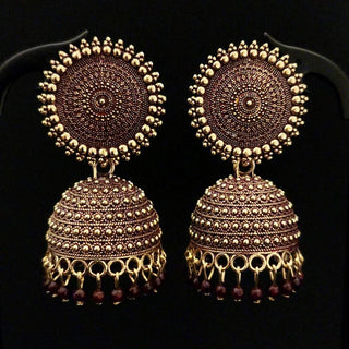 Piper Dark Red Jhumki Earrings - ECLAT INDIAN JEWELSEarringsRed