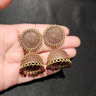 Piper Dark Red Jhumki Earrings - ECLAT INDIAN JEWELSEarringsRed