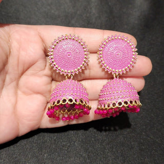 Piper Pink Jhumki Earrings - ECLAT INDIAN JEWELSEarringsPink