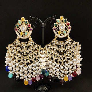 Pippa Multicolour Kundan Chaandbali Earrings - ECLAT INDIAN JEWELSEarringsMulticolour