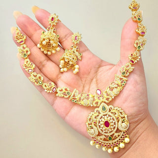 Pippa Multicolour Luxury CZ Diamond Simulant Necklace Set - ECLAT INDIAN JEWELSNecklace SetsGold