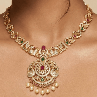 Pippa Multicolour Luxury CZ Diamond Simulant Necklace Set - ECLAT INDIAN JEWELSNecklace SetsGold