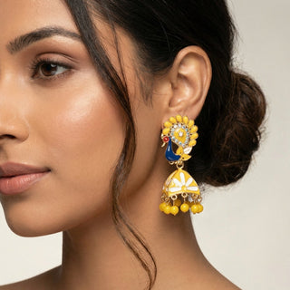 Piya Yellow Peacock Jhumka Earrings - ECLAT INDIAN JEWELSEarringsYellow