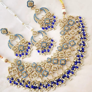 Presley Blue Polki Necklace Set with Tikka - ECLAT INDIAN JEWELSNecklace SetsBlue