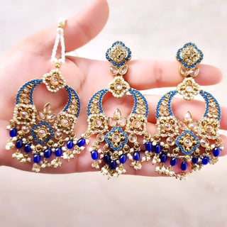 Presley Blue Polki Necklace Set with Tikka - ECLAT INDIAN JEWELSNecklace SetsBlue