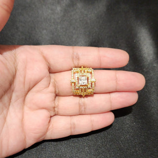 Presley Gold Adjustable Diamond Simulant Ring - ECLAT INDIAN JEWELSRingsWhite