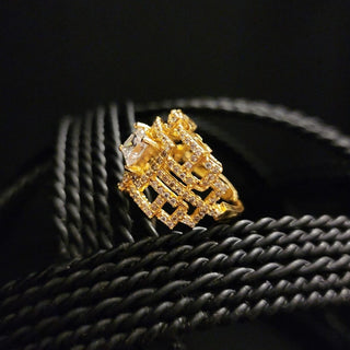 Presley Gold Adjustable Diamond Simulant Ring - ECLAT INDIAN JEWELSRingsWhite