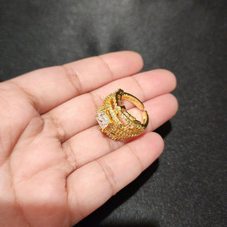 Presley Gold Adjustable Diamond Simulant Ring - ECLAT INDIAN JEWELSRingsWhite