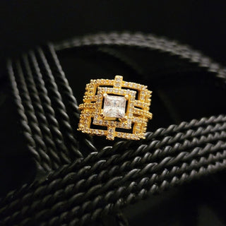 Presley Gold Adjustable Diamond Simulant Ring - ECLAT INDIAN JEWELSRingsWhite