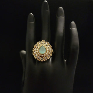 Quinn Pastel Blue Polki Pearl Ring - ECLAT INDIAN JEWELSRingsBlue