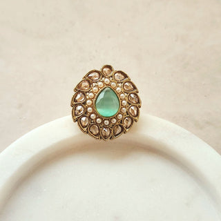 Quinn Sea Green Polki Pearl Ring - ECLAT INDIAN JEWELSRingsGreen