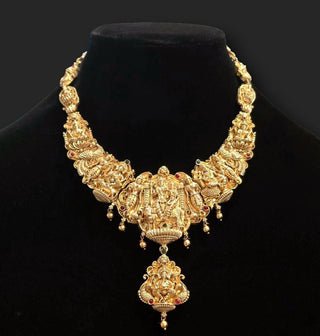 Quinn Temple Jewellery Gold Necklace Set - ECLAT INDIAN JEWELSNecklace SetsGold