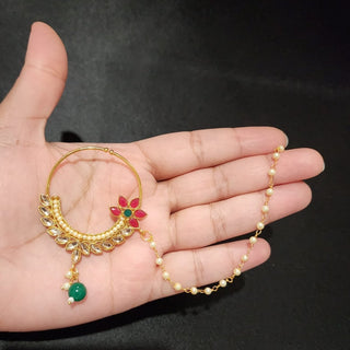 Rabia Multicolour Gold Nath (no piercing needed) - ECLAT INDIAN JEWELSNose Ring (Nath)Gold