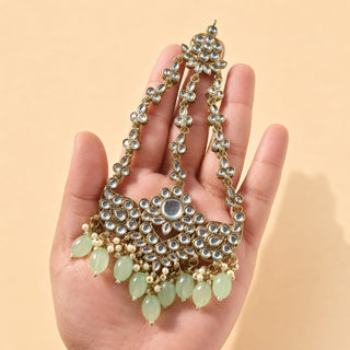 Rachel Light Green Kundan Necklace Set with Tikka and Passa - ECLAT INDIAN JEWELSNecklace SetsGreen