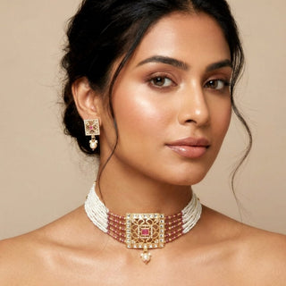 Rachel Pink Kundan Choker Set - ECLAT INDIAN JEWELSChoker setsPink