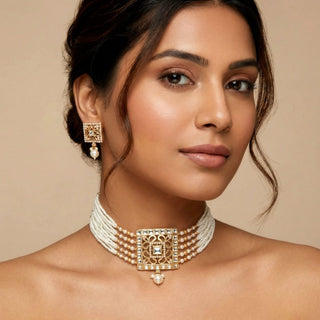 Rachel White Kundan Choker Set - ECLAT INDIAN JEWELSChoker setsWhite