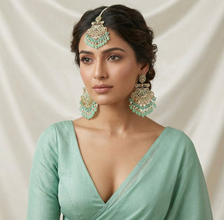 Radhika Mint Green Polki Tikka Set - ECLAT INDIAN JEWELSTikka SetsGreen