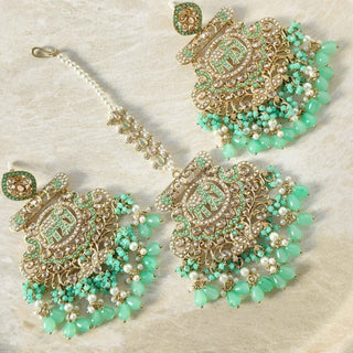 Radhika Mint Green Polki Tikka Set - ECLAT INDIAN JEWELSTikka SetsGreen