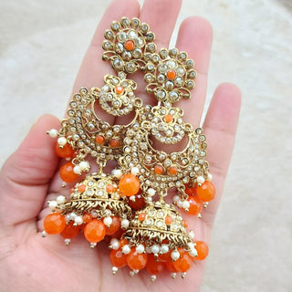 Radhika Polki Orange Choker Necklace Set with Tikka - ECLAT INDIAN JEWELSNecklace SetsOrange