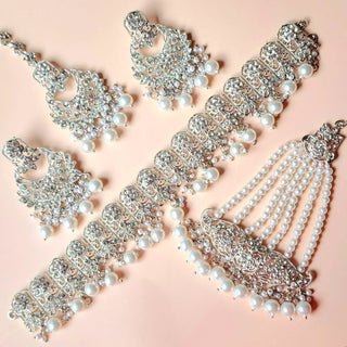 Raha Silver Choker Necklace Set with Tikka & Passa - ECLAT INDIAN JEWELSNecklace SetsSilver