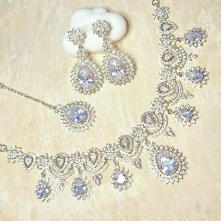Ramona White Diamond Simulant Necklace Set - ECLAT INDIAN JEWELSNecklace SetsSilver