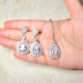 Ramona White Diamond Simulant Necklace Set - ECLAT INDIAN JEWELSNecklace SetsSilver
