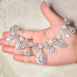 Ramona White Diamond Simulant Necklace Set - ECLAT INDIAN JEWELSNecklace SetsSilver