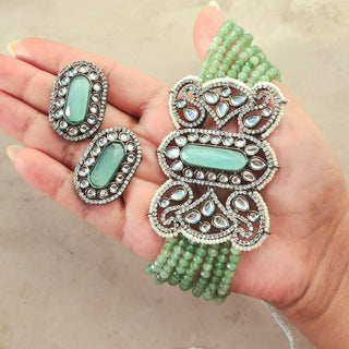 Raven Green Kundan Choker Necklace Set - ECLAT INDIAN JEWELSNecklace SetsGreen