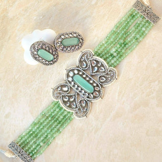 Raven Green Kundan Choker Necklace Set - ECLAT INDIAN JEWELSNecklace SetsGreen