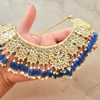 Rebecca Blue Kundan Necklace Set with Tikka - ECLAT INDIAN JEWELSNecklace SetsBlue