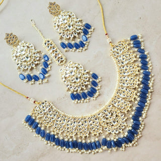 Rebecca Blue Kundan Necklace Set with Tikka - ECLAT INDIAN JEWELSNecklace SetsBlue