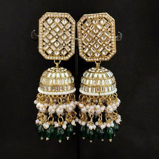 Rebecca Dark Green Kundan Long Jhumki Earrings - ECLAT INDIAN JEWELSEarringsGreen