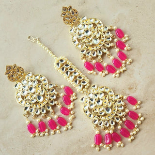 Rebecca Pink Kundan Necklace Set with Tikka - ECLAT INDIAN JEWELSNecklace SetsPink
